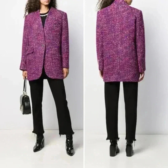 Veronica Beard Crispin‎ Open Front Sweater Coat Purple Tweed Oversized S… - Picture 6 of 13